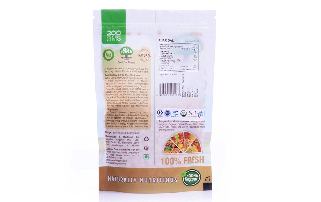 Go Earth Organic Tuar Dal    Pack  200 grams